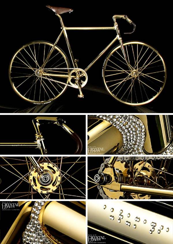 A bicicleta de ouro e cristais svarovski custa cerca de 100 mil reais A bicicleta de ouro e cristais svarovski custa cerca de 100 mil reais