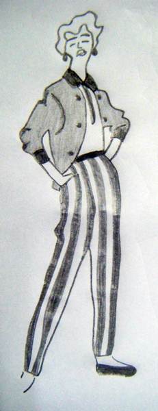 Croqui retrata os anos 50 com calças cigarretes, suéter e ainda a sapatilha de tule