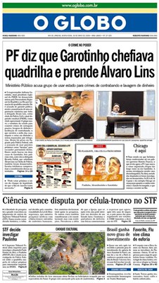 Capa do Jornal Impresso O Globo